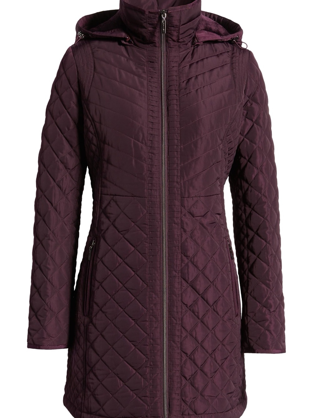 Gallery Quilted Hooded Longline Coat - Blackberries MSRP 160$